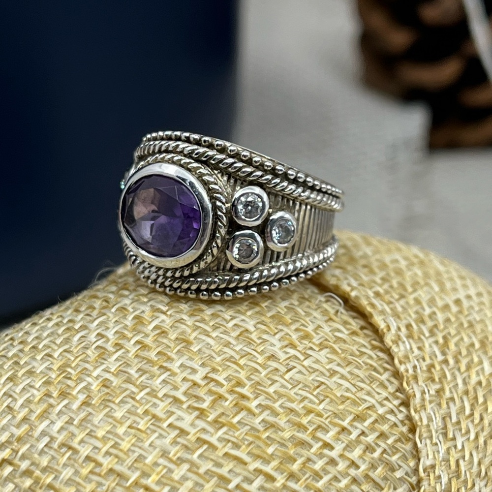 Vintage Judith Ripka Sterling Silver Amethyst Statement Ring – Size 5.75 - Picture 11 of 16